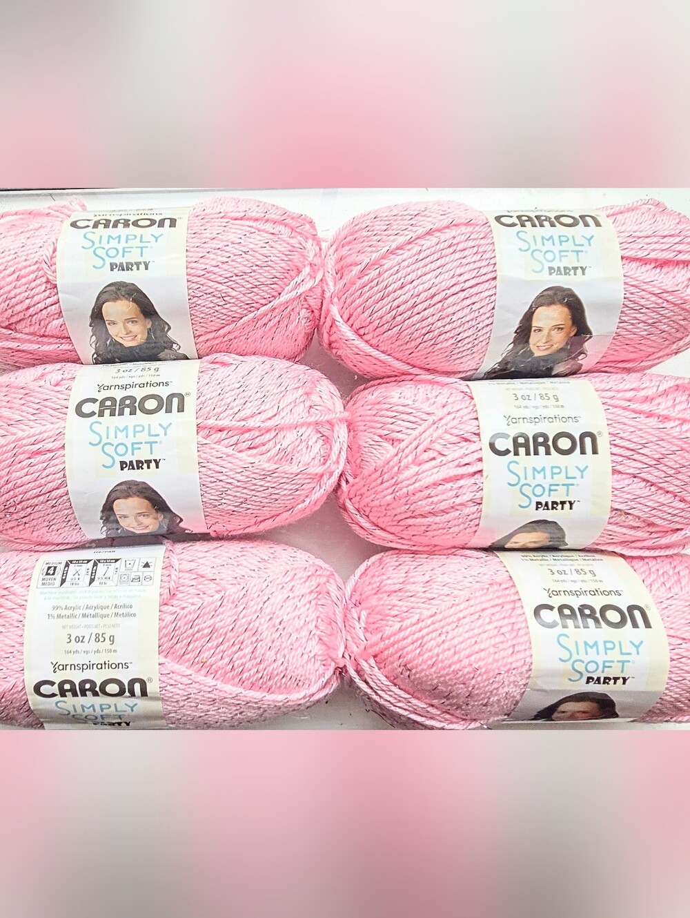 CARON  IMPLY SOFT PARTY Pink Sparkle 6 SKEINS Yarn Acrylic knitting crochet